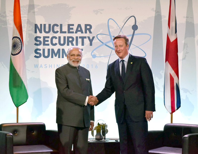 Prime Minister Narendra Modi with the UK Prime Minister David Cameron - at the 2016 Nuclear Security Summit