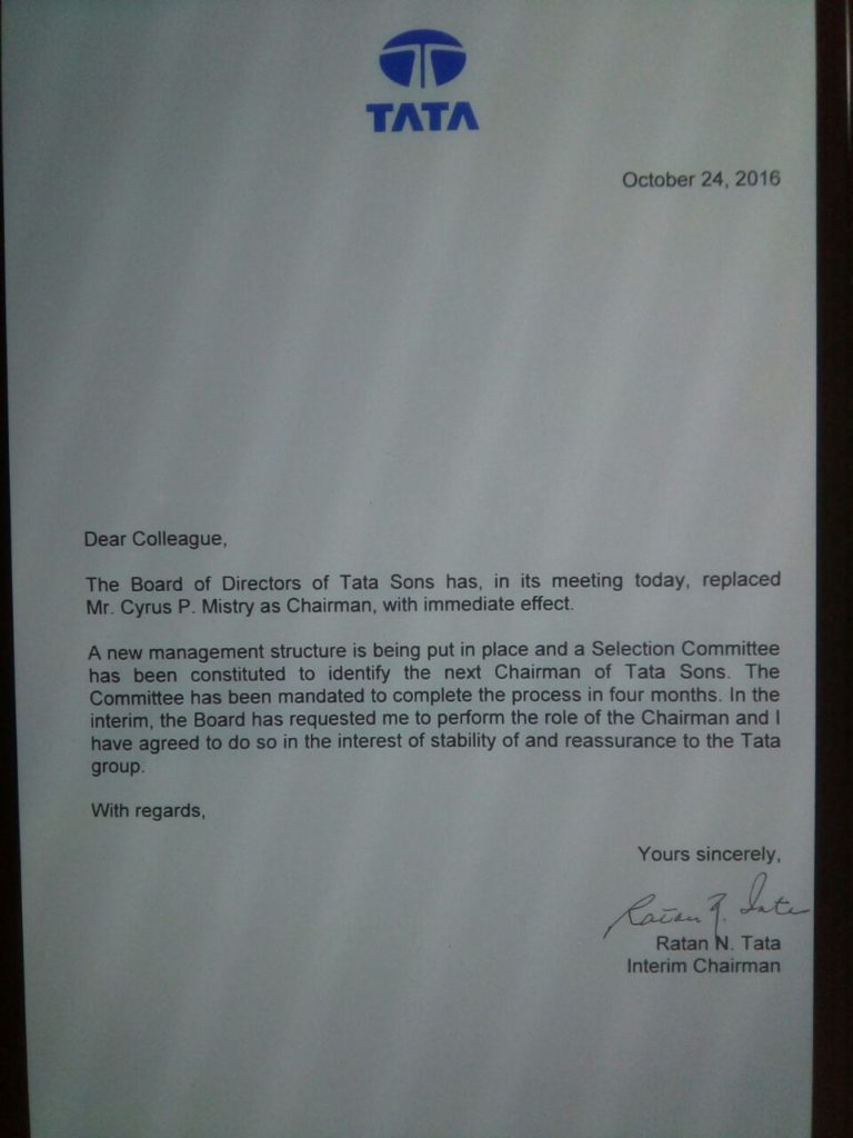 Ratan Tata Letter to Employee