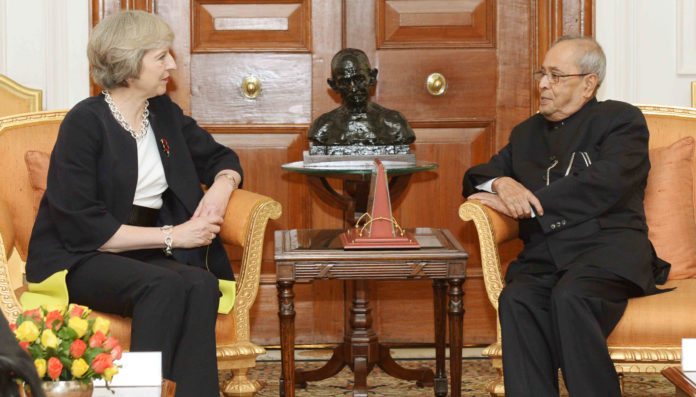 Ms. Theresa May with Pranab Mukherjee