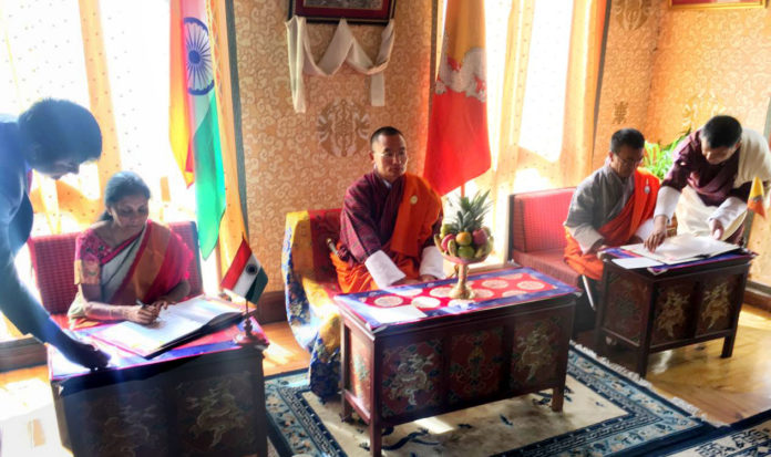 Signing the India-Bhutan Agreement on Trade, Commerce and Transit, in the presence of the Prime Minister of Bhutan