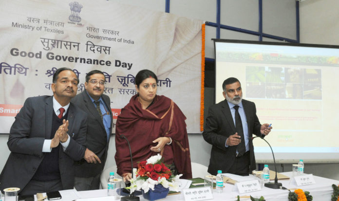 The Union Minister for Textiles, Smt. Smriti Irani launching the 3 initiatives, on the occasion of the Good Governance Day, in New Delhi on December 25, 2016.