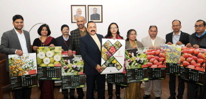 The Minister of State for Development of North Eastern Region (I/C), Prime Ministers Office, Personnel, Public Grievances & Pensions, Atomic Energy and Space, Dr. Jitendra Singh releasing the 2017 Calendar of the North Eastern Council, in New Delhi on January 06, 2017. The senior officers of the Ministry of DoNER and NEC are also seen.
