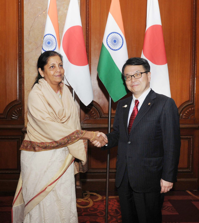 The Minister of Economy, Trade and Industry, Japan, Mr. Hiroshige Seko meeting the Minister of State for Commerce & Industry (Independent Charge), Smt. Nirmala Sitharaman, in New Delhi on January 09, 2017.