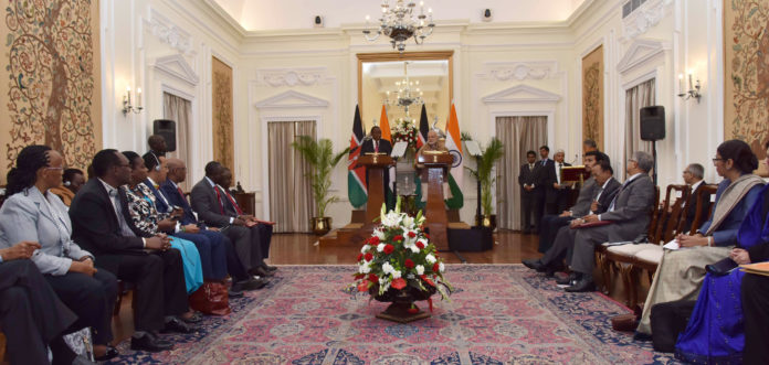 The Prime Minister, Shri Narendra Modi with the President of Kenya, Mr. Uhuru Kenyatta at the joint media briefing, at Hyderabad House, in New Delhi on January 11, 2017.
