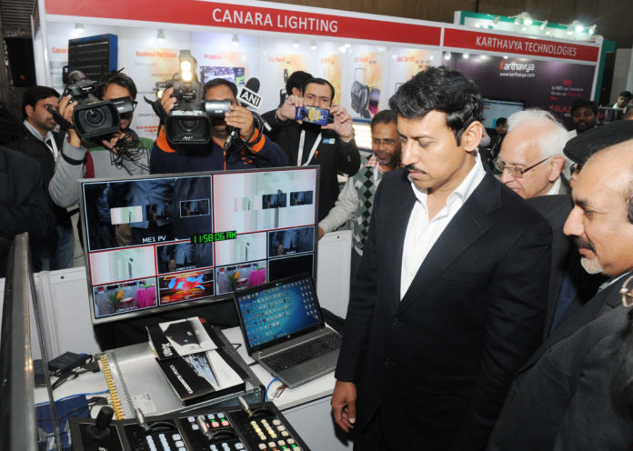 The Minister of State for Information & Broadcasting, Col. Rajyavardhan Singh Rathore visiting the exhibition, at the BES Expo 2017 - 23rd International Conference & Exhibition on Terrestrial& Satellite Broadcasting, organised by the Broadcast Engineering Society (India), in Delhi on February 02, 2017.