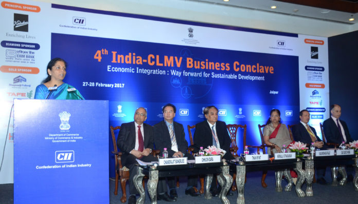 The Minister of State for Commerce & Industry (Independent Charge), Smt. Nirmala Sitharaman addressing at the 4th India-CLMV Business Conclave, in Jaipur on February 27, 2017.