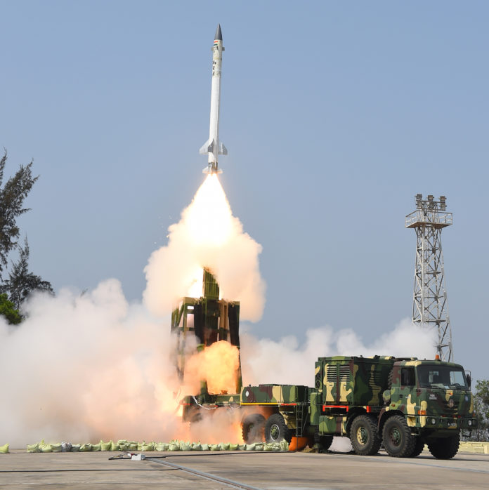 Take off view of the Advanced Area Defence Endo-Atmospheric Interceptor Missile of the DRDO successfully test fired, at Abdul Kalam Island, Odisha, on March 01, 2017.