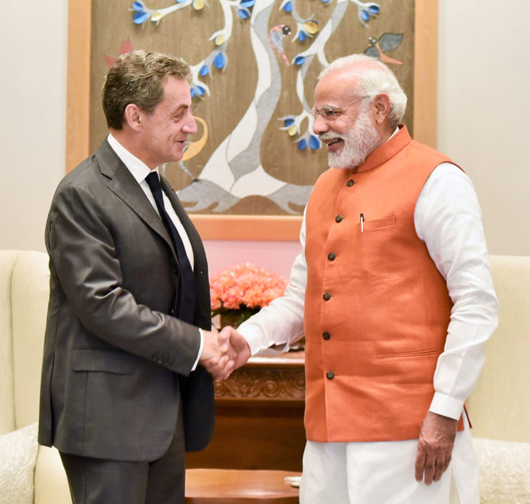 The former President of France, Mr. Nicolas Sarkozy calls on the Prime Minister, Shri Narendra Modi, in New Delhi on March 18, 2017.