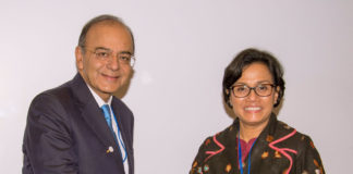 The Union Minister for Finance, Corporate Affairs and Defence, Shri Arun Jaitley meeting the Finance Minister of Indonesia, Sri Mulyani Indrawati, in Washington D.C. on April 21, 2017.