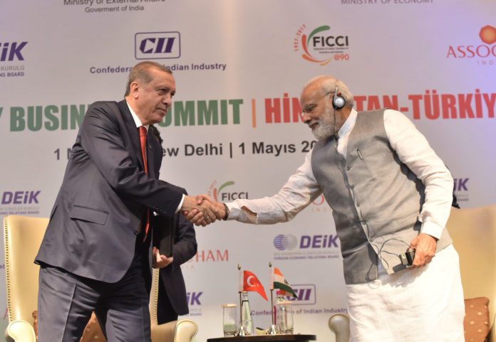 The Prime Minister, Shri Narendra Modi and the President of the Republic of Turkey, Mr. Recep Tayyip Erdogan attending India-Turkey Business Forum, in New Delhi on May 01, 2017.