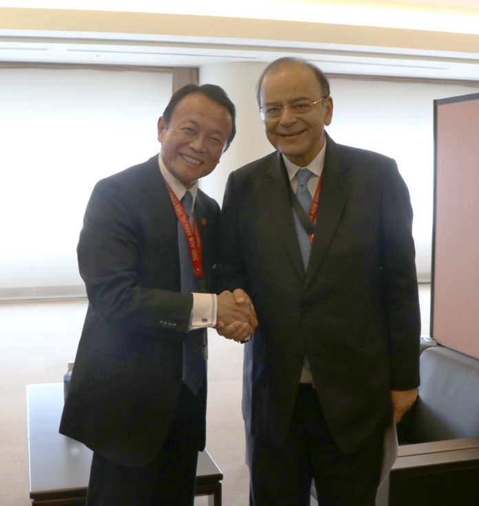 The Union Minister for Finance, Corporate Affairs and Defence, Shri Arun Jaitley meeting the Finance Minister of Japan, Mr. Taro Aso, on the sidelines of the annual Asian Development Bank Board of Governors meeting, in Yokohama, Japan on May 07, 2017.