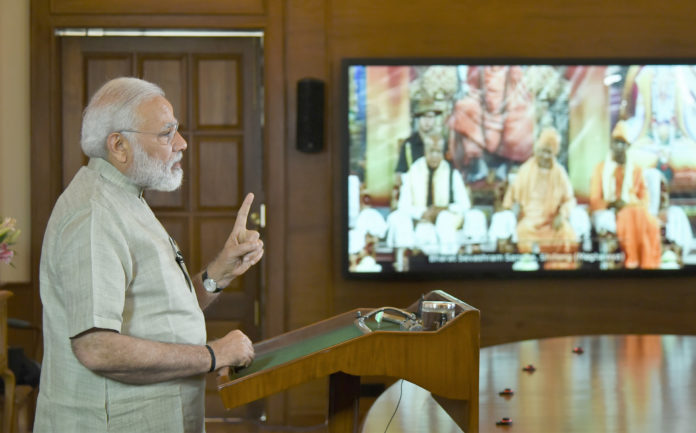 The Prime Minister, Shri Narendra Modi addressing the Centenary Celebrations of Bharat Sevashram Sangha, via video conference, in New Delhi on May 07, 2017.