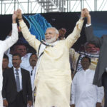 The Prime Minister, Shri Narendra Modi at the Indian Origin Tamil Community function, at Norwood Grounds, Dickoya, in Sri Lanka on May 12, 2017. The President of the Democratic Socialist Republic of Sri Lanka, Mr. Maithripala Sirisena and the Prime Minister of the Democratic Socialist Republic of Sri Lanka, Mr. Ranil Wickremesinghe are also seen.