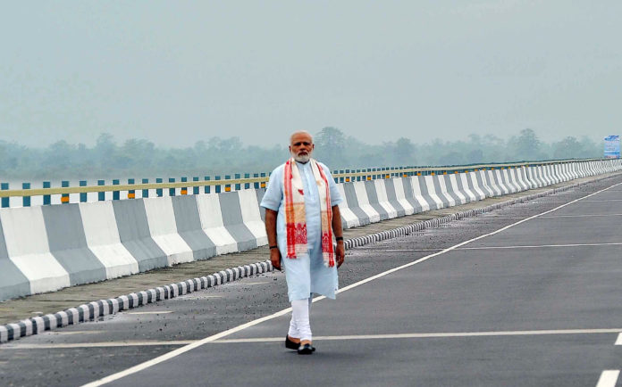 The Prime Minister, Shri Narendra Modi at the Dhola Sadia Bridge, across River Brahmaputra, in Assam on May 26, 2017.