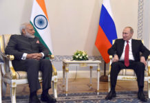 The Prime Minister, Shri Narendra Modi meeting the President of Russian Federation, Mr. Vladimir Putin, at Konstantin Palace, in St. Petersburg, Russia on June 01, 2017.