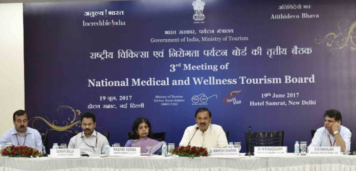 The Minister of State for Culture and Tourism (Independent Charge), Dr. Mahesh Sharma chairing the 3rd Meeting of National Medical and Wellness Tourism Board, in New Delhi on June 19, 2017. The Tourism Secretary, Smt. Rashmi Verma and other dignitaries are also seen.