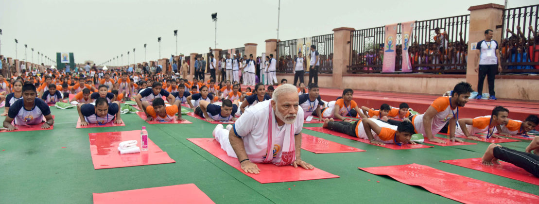 The Prime Minister, Shri Narendra Modi participates in the mass yoga demonstration at the Ramabai Ambedkar Maidan, on the occasion of the 3rd International Day of Yoga - 2017, in Lucknow on June 21, 2017.