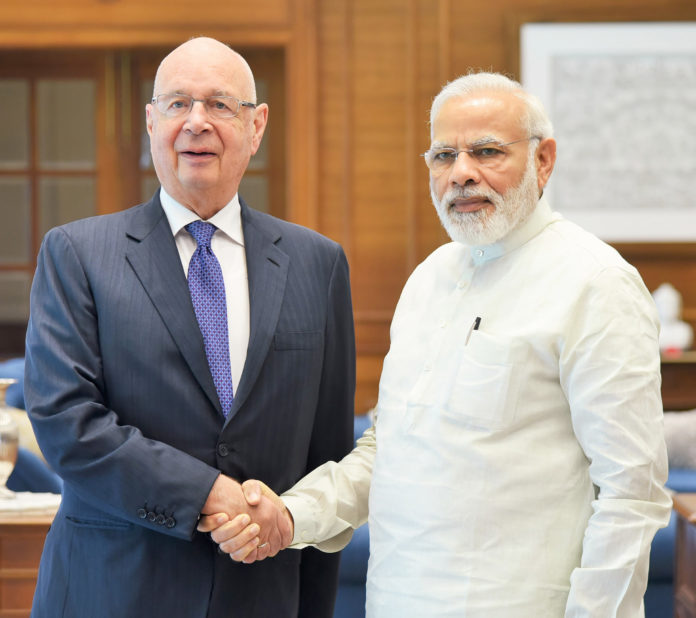 The Founder and Executive Chairman of the World Economic Forum, Professor Klaus Schwab calls on the Prime Minister, Shri Narendra Modi, in New Delhi on June 22, 2017.