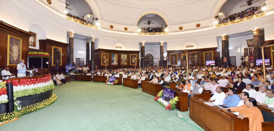 The Prime Minister, Shri Narendra Modi addressing at the ceremony to launch the Goods &amp; Service Tax (GST), in Central Hall of Parliament, in New Delhi on June 30, 2017.