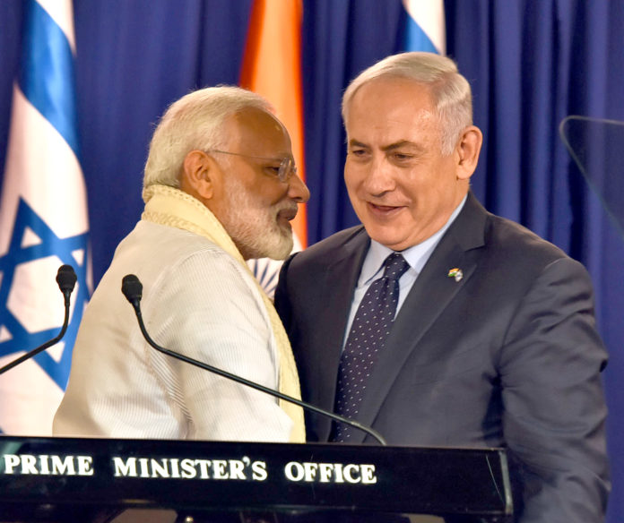 The Prime Minister, Shri Narendra Modi and the Prime Minister of Israel, Mr. Benjamin Netanyahu at the joint press meet at Beit Aghion, the official residence of the Prime Minister of Israel, on July 04, 2017.