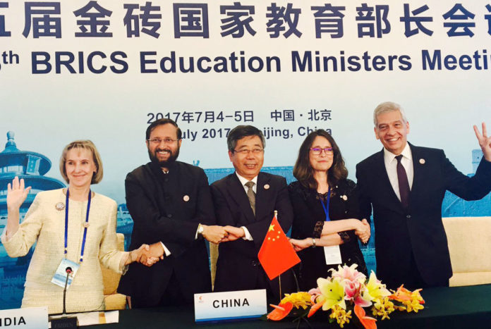 The Union Minister for Human Resource Development, Shri Prakash Javadekar at the 5th BRICS Education Ministers Meeting, in Beijing, China on July 05, 2017.