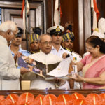 The President, Shri Pranab Mukherjee being presented a coffee-table book by the Vice President and the Chairman, Rajya Sabha, Shri M. Hamid Ansari and the Speaker, Lok Sabha, Smt. Sumitra Mahajan, during his farewell function, at Central Hall of the Parliament, in New Delhi on July 23, 2017.