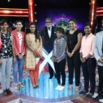 The Indian Women's Cricket Team pose with Amitab Bachchan on Kaun Banega Crorepati