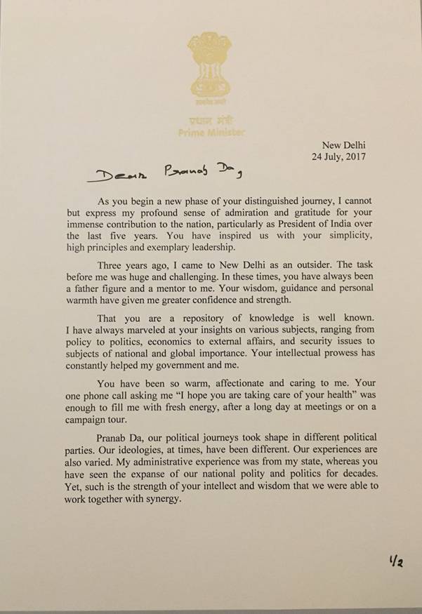 PM Modi Letter to Former Pranab Mukherjee
