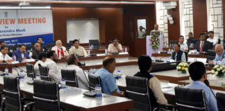 The Prime Minister, Shri Narendra Modi chairing a high level meeting to review the flood situation & the relief operations in the North Eastern States, in Guwahati on August 01, 2017.
