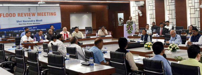 The Prime Minister, Shri Narendra Modi chairing a high level meeting to review the flood situation & the relief operations in the North Eastern States, in Guwahati on August 01, 2017.