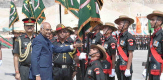 The President, Shri Ram Nath Kovind presented the Presidents Colours to all five Ladakh Scouts Battalions and Ladakh Scouts Regimental Centre, in Leh on August 21, 2017.