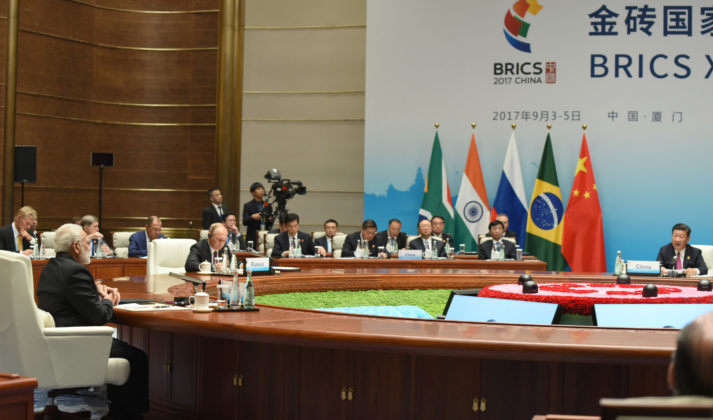 The Prime Minister, Shri Narendra Modi and other BRICS leaders, at the Plenary Session of the 9th BRICS Summit, in Xiamen, China on September 04, 2017.
