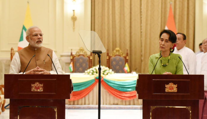 The Prime Minister, Shri Narendra Modi delivering his statement during the joint media briefing with the State Counsellor of Myanmar, Ms. Aung San Suu Kyi, at Presidential Palace, in Naypyidaw, Myanmar on September 06, 2017.