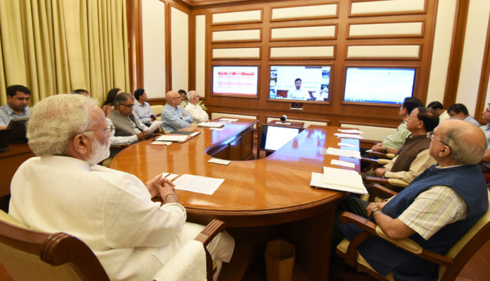 The Prime Minister, Shri Narendra Modi chairing 22nd interaction through PRAGATI - the ICT-based, multi-modal platform for Pro-Active Governance and Timely Implementation, in New Delhi on September 27, 2017.