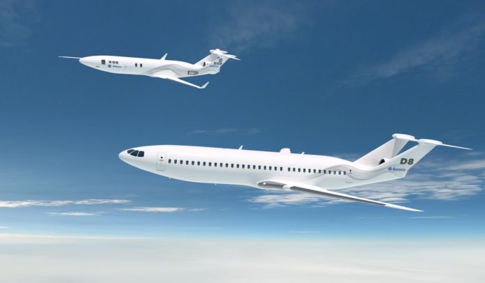 Auroras subsonic D8 X-Plane (XD8, top) and D8 commercial aircraft