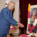 The President, Shri Ram Nath Kovind paying floral tributes to Dr. A.P.J. Abdul Kalam, Former President of India, on the occasion of his Birth Anniversary, at Rashtrapati Bhavan, in New Delhi on October 15, 2017.