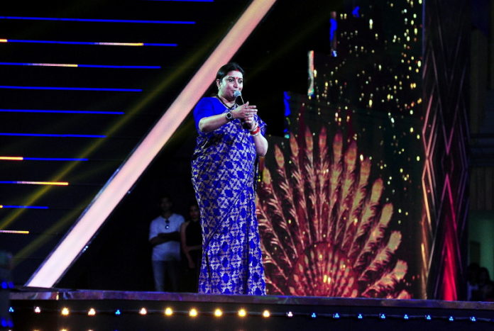 The Union Minister for Textiles and Information & Broadcasting, Smt. Smriti Irani addressing the gathering, at the inaugural ceremony of the 48th International Film Festival of India (IFFI-2017), in Panaji, Goa on November 20, 2017.