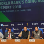 The Union Minister for Finance and Corporate Affairs, Shri Arun Jaitley addressing a press conference on Indias ranking in the World Banks Ease of Doing Business Report 2018, in New Delhi on October 31, 2017. The Secretary, DIPP, Shri Ramesh Abhishek, the Principal Director General (M&C), Press Information Bureau, Shri A.P. Frank Noronha and other dignitaries are also seen.