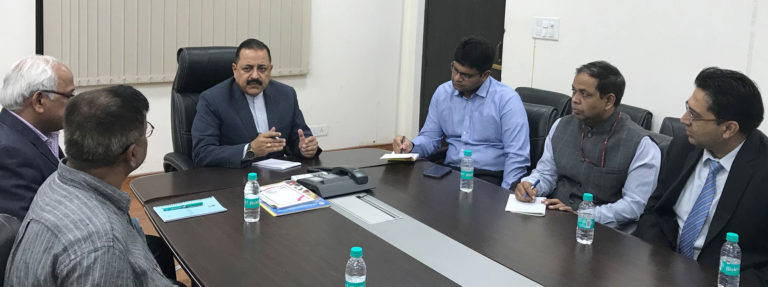 The Minister of State for Development of North Eastern Region (I/C), Prime Ministers Office, Personnel, Public Grievances & Pensions, Atomic Energy and Space, Dr. Jitendra Singh chairing a meeting to review the status of Indias first-ever Air Dispensary service to be introduced in Northeast, in New Delhi on November 12, 2017.