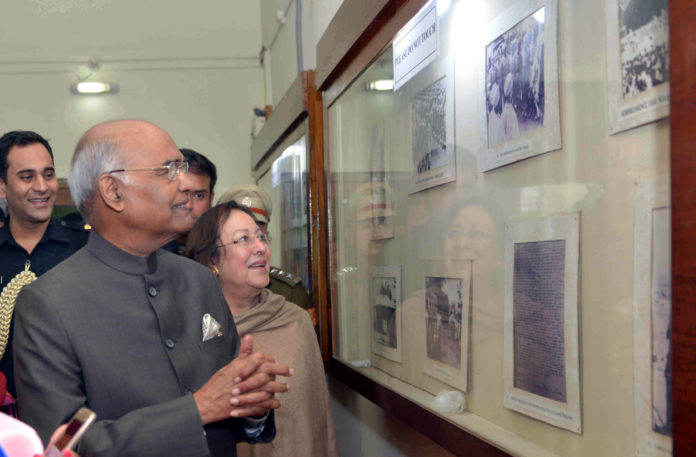 The President, Shri Ram Nath Kovind visiting the INA Museum, at Moirang, in Manipur on November 22, 2017. The Governor of Manipur, Dr. Najma Heptulla is also seen.
