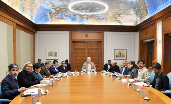 The Prime Minister, Shri Narendra Modi chairing the high-level review meeting on the progress and efforts being made to prevent and reduce under-nutrition and related problems in India, in New Delhi on November 24, 2017.