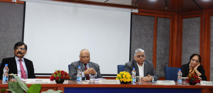 The Chief Information Commissioner, CIC, Shri Radha Krishna Mathur at the 25th Central Vigilance Commission (CVC) lecture on RTI Act for Transparency and Accountability, in New Delhi on November 29, 2017. The Vigilance Commissioners, Dr. T.M. Basin and Shri Rajiv are also seen.