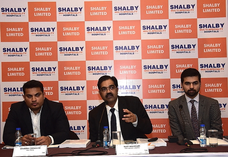 L-R_ Shirish Chikalge, IDFC Bank, Ravi Bhandari, CEO, Shalby Limited and Shanay Shah, Director, Shalby Limited at the IPO Press conference in Kolkata