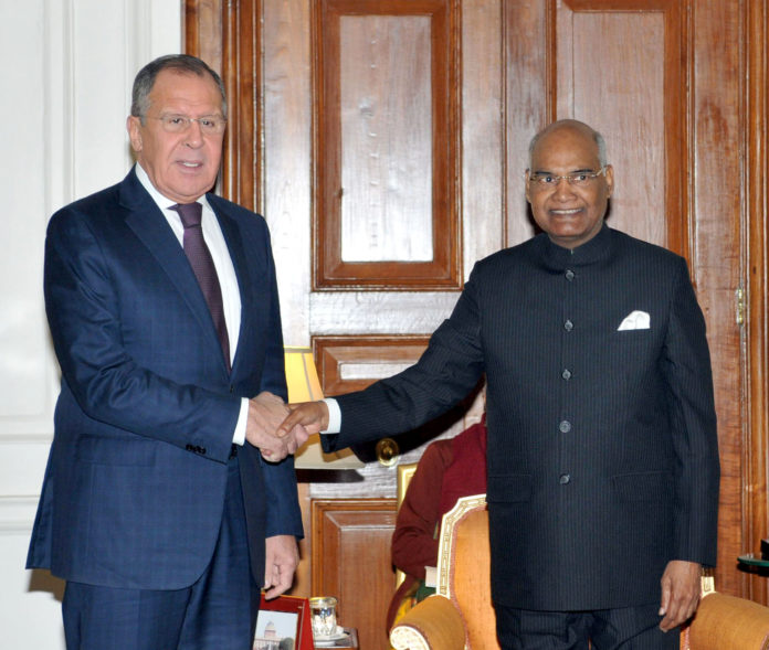 The Foreign Minister of the Russian Federation, Mr. Sergei Lavrov calling on the President, Shri Ram Nath Kovind, at Rashtrapati Bhavan, in New Delhi on December 11, 2017.