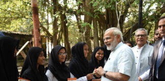 The Prime Minister, Shri Narendra Modi interacting with the School Kids, in Kavaratti, Lakshadweep on December 19, 2017.