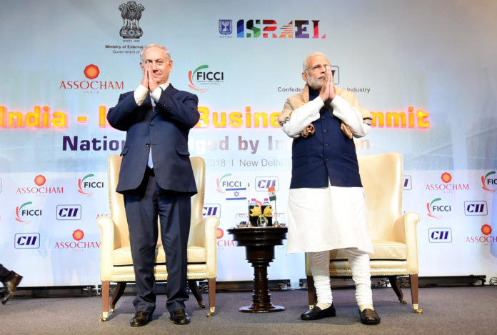 The Prime Minister, Shri Narendra Modi and the Prime Minister of Israel, Mr. Benjamin Netanyahu at the India-Israel Business Summit, in New Delhi on January 15, 2018.