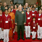 The Chief of Army Staff, General Bipin Rawat with the children winning the National Bravery Awards for 2017, in New Delhi on January 18, 2018.