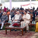 The Vice President, Shri M. Venkaiah Naidu, the Prime Minister, Shri Narendra Modi, the former Vice President, Shri M. Hamid Ansari and the former Prime Minister, Dr. Manmohan Singh at Vice President House during Sankranthi Celebrations, in New Delhi on January 21, 2018. The Union Minister for External Affairs, Smt. Sushma Swaraj and other dignitaries are also seen.