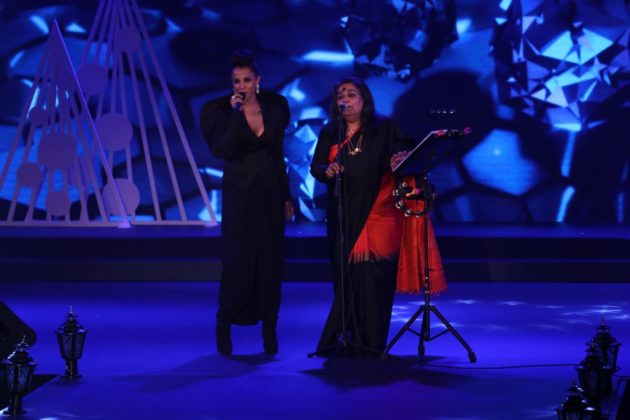 Manasi Scott & Usha Uthup performing at the East Zonal Crowning Ceremony of Fbb Colors Femina Miss India held at Swissotel, Kolkata.