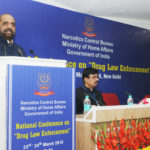 The Minister of State for Home Affairs, Shri Hansraj Gangaram Ahir addressing at the inauguration of the first National Conference on Drug Law Enforcement, organised by Narcotics Control Bureau (NCB), Ministry of Home Affairs, in New Delhi on March 23, 2018. The Director General of NCB, Shri Abhay is also seen.
